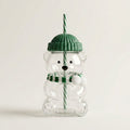 Bear Glass Cup with Lid, Straw & Accessories (Green) - 591ml