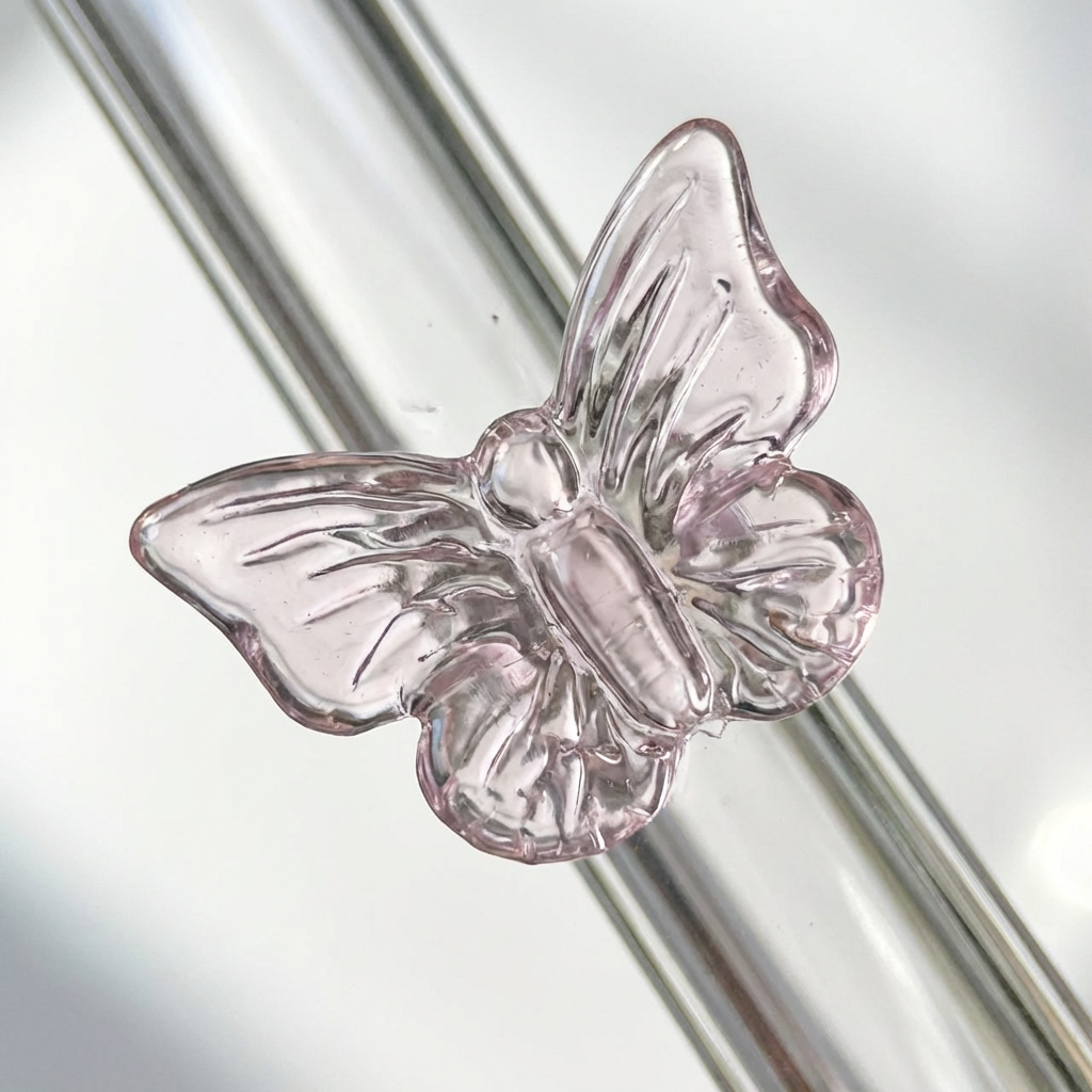 Pink Butterfly Glass Straw