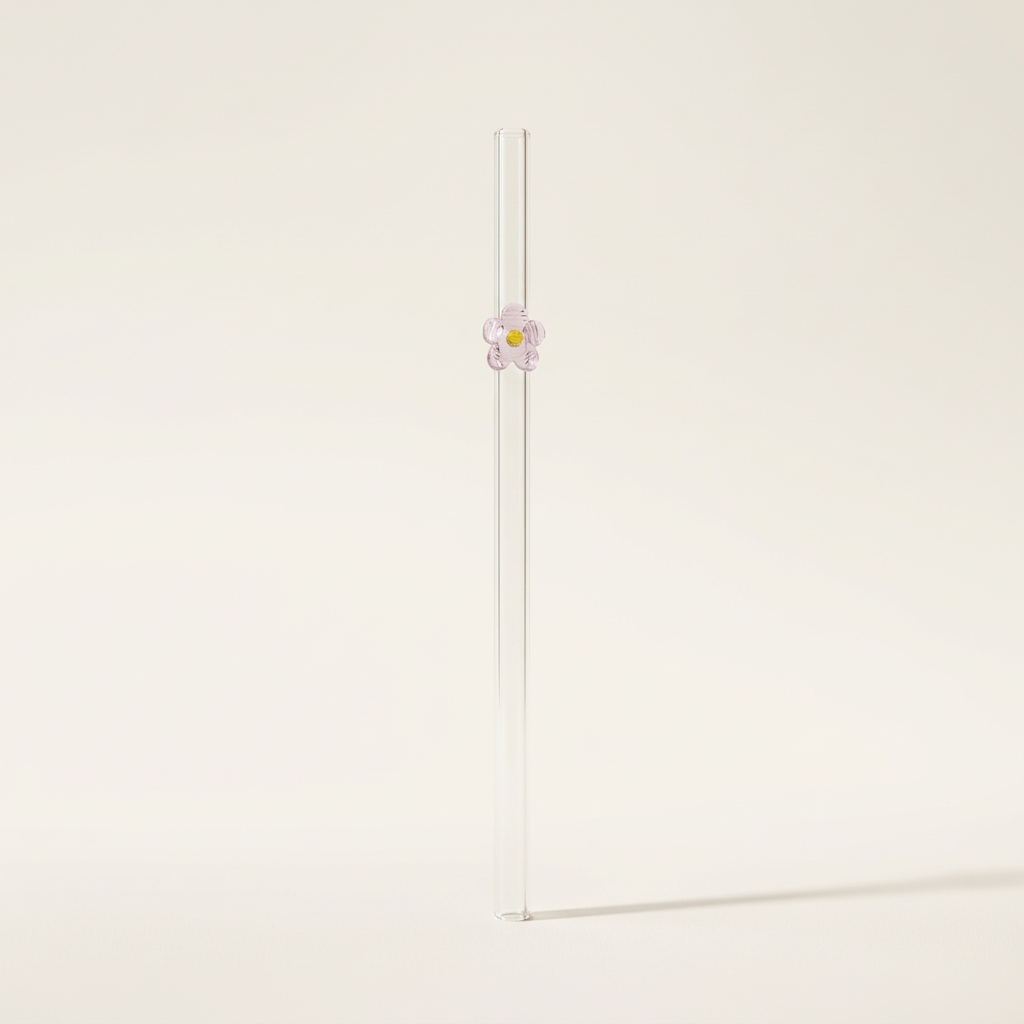 Pink Flower Glass Straw