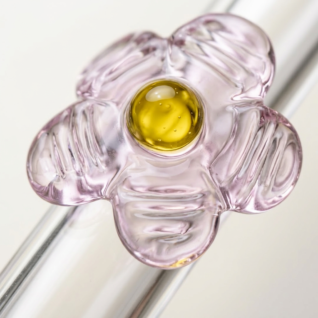 Pink Flower Glass Straw