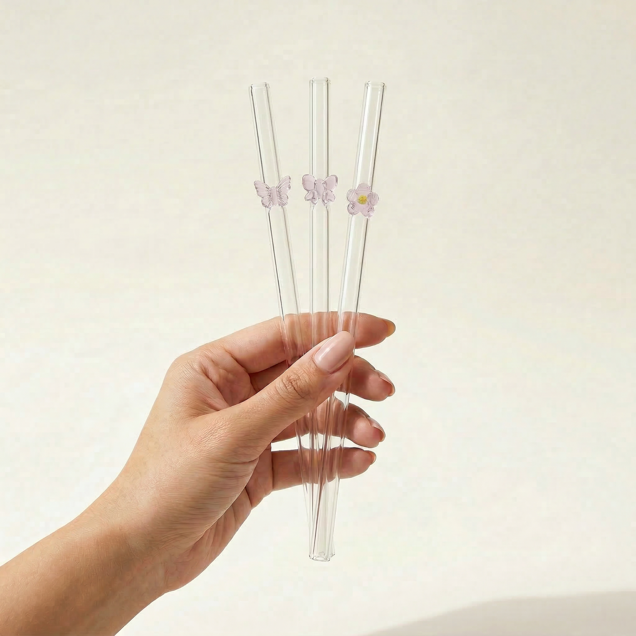 The Pink Trio (Set of 3 glass straws)